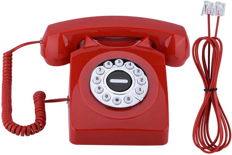 woobles Retro Landline Phone, Western Style Vintage Vintage Phone, Home Office Table Phone, Desktop Phone(Red) - Image 1